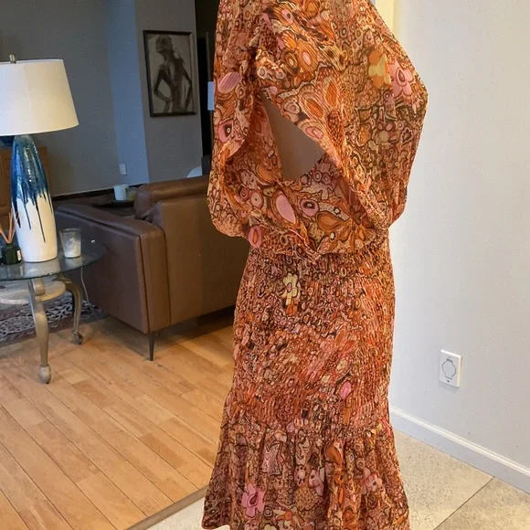 A.L.C. Orange Floral Smocked Mini Dress - Picture 5 of 14